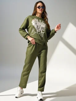 Komplety Damskie^Royalfashion Wiskozowy damski komplet z printem zielony