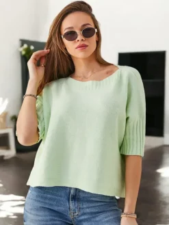 Swetry^Royalfashion Wiskozowy damski sweter z krótkimi rękawami mięta