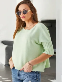 Swetry^Royalfashion Wiskozowy damski sweter z krótkimi rękawami mięta