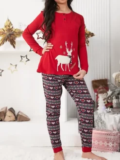 Bielizna|Piżamy^Royalfashion Świąteczna bawełniana dziecięca piżama z reniferem polarnymi gołębi szary