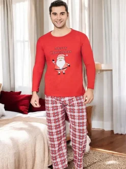 Plus Size|Piżamy^Royalfashion Świąteczna bawełniana męska piżama 2- częściowa Merry Christmas PLUS SIZE