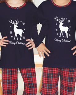 Piżamy^Royalfashion Świąteczna dziecięca piżama z printem Granatowy