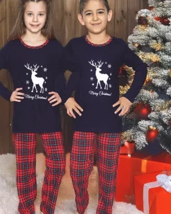 Piżamy^Royalfashion Świąteczna dziecięca piżama z printem Granatowy