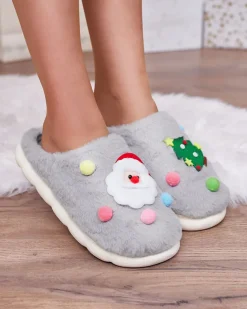 Kapcie^Royalfashion Świąteczne damskie kapcie w kolorze szarym Fertemse gołębi szary