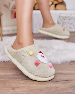 Kapcie^Royalfashion Świąteczne damskie kapcie w kolorze m Fertemse beżowy