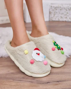 Kapcie^Royalfashion Świąteczne damskie kapcie w kolorze m Fertemse beżowy