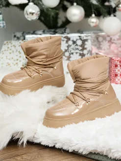 Śniegowce|Botki Z Grubym Ociepleniem^Royalfashion Wsuwane śniegowce damskie w m kolorze Dabenda brązowy