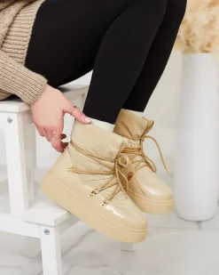 Śniegowce|Botki Z Grubym Ociepleniem^Royalfashion Wsuwane śniegowce damskie w jasnobrązowym kolorze Dabenda beżowy