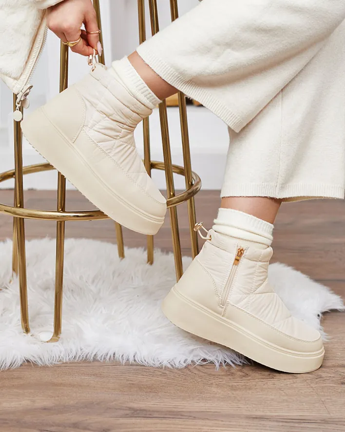 Śniegowce|Botki Z Grubym Ociepleniem^Royalfashion Wsuwane śniegowce damskie w kremowym kolorze Armeda beżowy