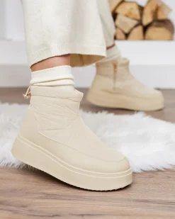 Śniegowce|Botki Z Grubym Ociepleniem^Royalfashion Wsuwane śniegowce damskie w kremowym kolorze Armeda beżowy