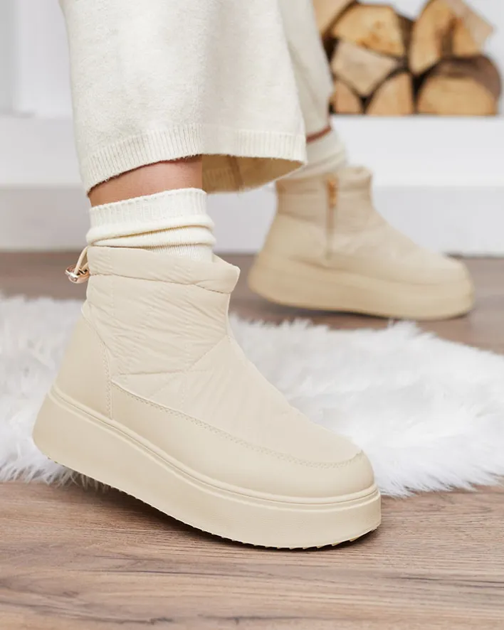Śniegowce|Botki Z Grubym Ociepleniem^Royalfashion Wsuwane śniegowce damskie w kremowym kolorze Armeda beżowy