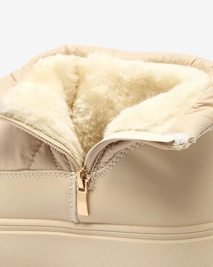 Śniegowce|Botki Z Grubym Ociepleniem^Royalfashion Wsuwane śniegowce damskie w m kolorze Armeda beżowy