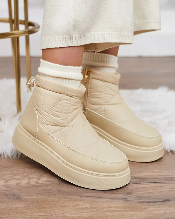 Śniegowce|Botki Z Grubym Ociepleniem^Royalfashion Wsuwane śniegowce damskie w m kolorze Armeda beżowy