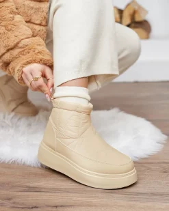 Śniegowce|Botki Z Grubym Ociepleniem^Royalfashion Wsuwane śniegowce damskie w m kolorze Armeda beżowy