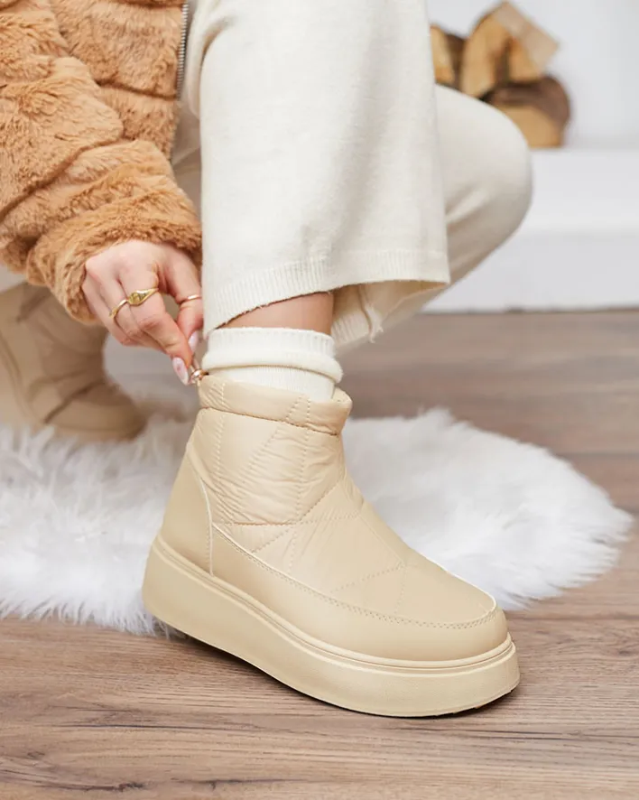 Śniegowce|Botki Z Grubym Ociepleniem^Royalfashion Wsuwane śniegowce damskie w m kolorze Armeda beżowy