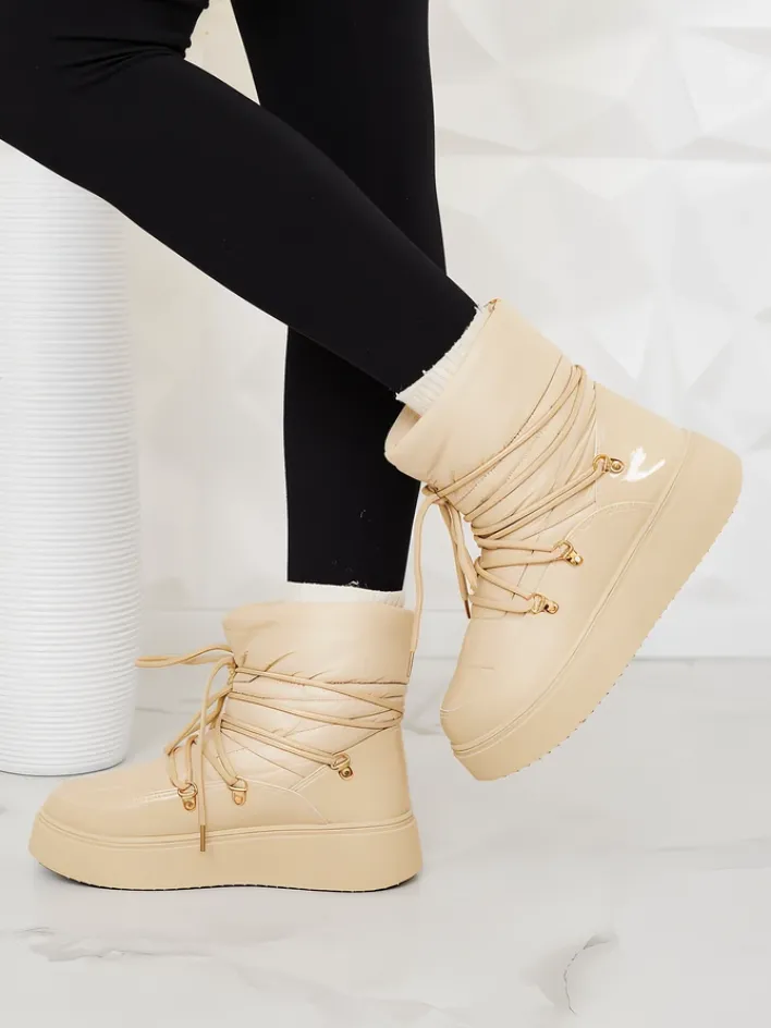 Śniegowce|Botki Z Grubym Ociepleniem^Royalfashion Wsuwane śniegowce damskie w m kolorze Dabenda beżowy