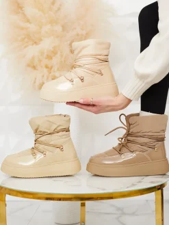 Śniegowce|Botki Z Grubym Ociepleniem^Royalfashion Wsuwane śniegowce damskie w m kolorze Dabenda beżowy