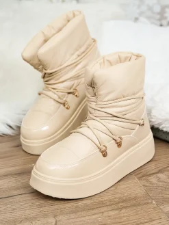 Śniegowce|Botki Z Grubym Ociepleniem^Royalfashion Wsuwane śniegowce damskie w m kolorze Dabenda beżowy