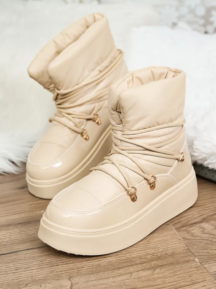 Śniegowce|Botki Z Grubym Ociepleniem^Royalfashion Wsuwane śniegowce damskie w m kolorze Dabenda beżowy