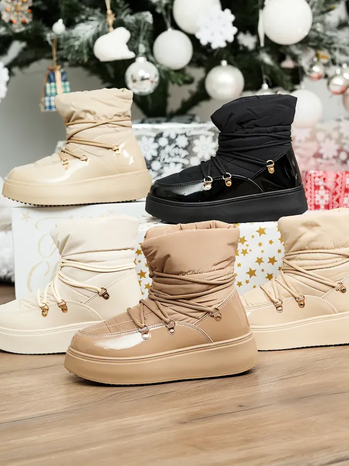 Śniegowce|Botki Z Grubym Ociepleniem^Royalfashion Wsuwane śniegowce damskie w m kolorze Dabenda beżowy