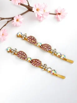 Akcesoria Do Włosów^Royalfashion Wsuwki do włosów z cyrkoniami i małymi kokardkami Tiny Bows różowy