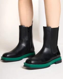 Botki Z Delikatnym Ociepleniem|Botki Na Płaskim Obcasie^Royalfashion Wysokie botki damskie z kwadratowym noskiem w kolorze czarno-m Litepi zielony