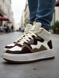 Sneakersy^Royalfashion Wysokie damskie buty sportowe Quiedy brązowy