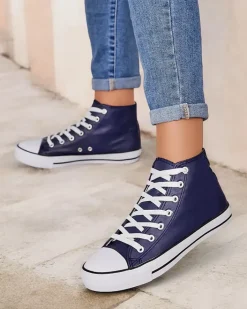 Trampki^Royalfashion Wysokie trampki damskie Hallase Granatowy