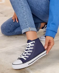 Trampki^Royalfashion Wysokie trampki damskie Hallase Granatowy