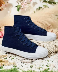 Trampki^Royalfashion Wysokie trampki damskie Hirria Granatowy