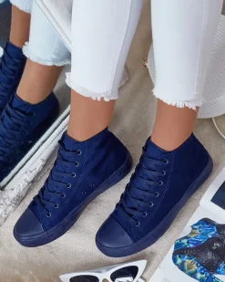 Trampki^Royalfashion Wysokie trampki damskie Hollas Granatowy