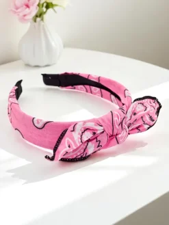 Akcesoria Do Włosów^Royalfashion Wzorzysta opaska do włosów z kokardką Mila różowy