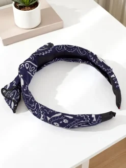 Akcesoria Do Włosów^Royalfashion Wzorzysta opaska do włosów z kokardką Mila Granatowy