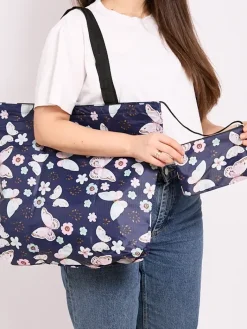 Materiałowe|Torebki Shoppers^Royalfashion Wzorzysta torba na zakupy składana w portfel Granatowy