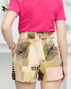Szorty|Krótkie Spodenki^Royalfashion Wzorzyste beżowe damskie materiałowe krótkie spodenki beżowy