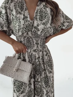 Kombinezony^Royalfashion Wzorzysty kombinezon damski zielony