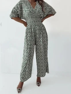 Kombinezony^Royalfashion Wzorzysty kombinezon damski zielony