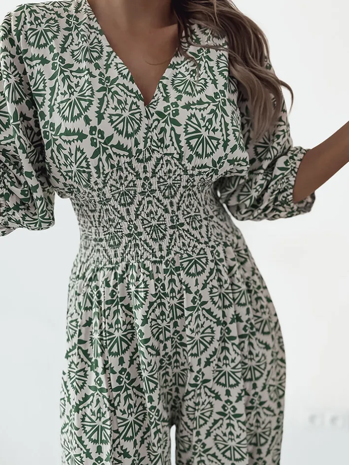 Kombinezony^Royalfashion Wzorzysty kombinezon damski zielony