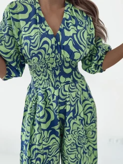 Spodnie Materiałowe|Kombinezony^Royalfashion Wzorzysty kombinezon damski zielony