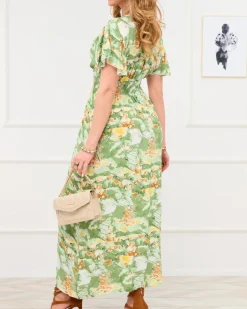 Sukienki Letnie|Sukienki Długie^Royalfashion Zielona damska długa sukienka z modnym wzorem zielony