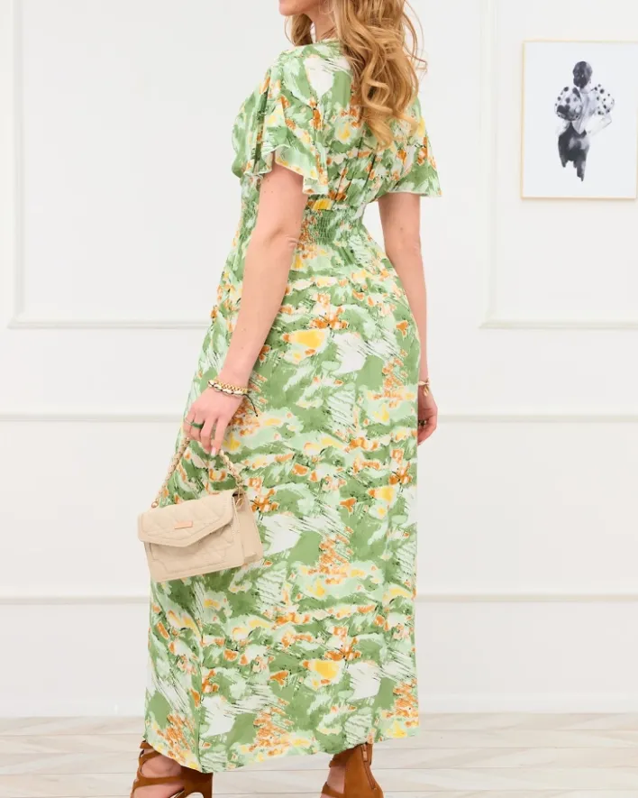 Sukienki Letnie|Sukienki Długie^Royalfashion Zielona damska długa sukienka z modnym wzorem zielony