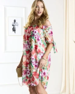 Sukienki Letnie|Sukienki Krótkie^Royalfashion Zielona damska sukienka a'la hiszpanka z kolorowymi kwiatami zielony