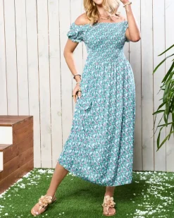 Plus Size^Royalfashion Zielona damska sukienka midi z kwiecistym wzorem zielony