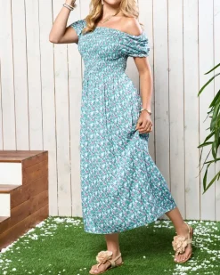 Plus Size^Royalfashion Zielona damska sukienka midi z kwiecistym wzorem zielony