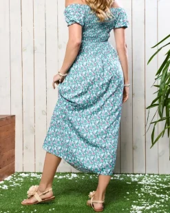 Plus Size^Royalfashion Zielona damska sukienka midi z kwiecistym wzorem zielony