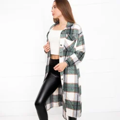 Bluzki / Koszule / Koszulki^Royalfashion Zielona długa koszula damska w kratę zielony