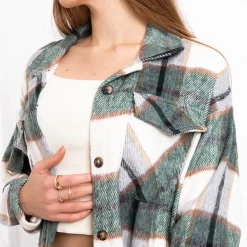 Bluzki / Koszule / Koszulki^Royalfashion Zielona długa koszula damska w kratę zielony