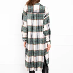 Bluzki / Koszule / Koszulki^Royalfashion Zielona długa koszula damska w kratę zielony