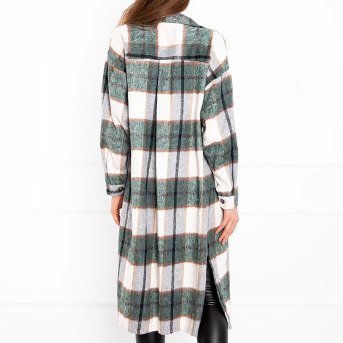 Bluzki / Koszule / Koszulki^Royalfashion Zielona długa koszula damska w kratę zielony