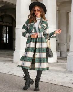 Bluzki / Koszule / Koszulki^Royalfashion Zielona długa koszula damska w kratę zielony